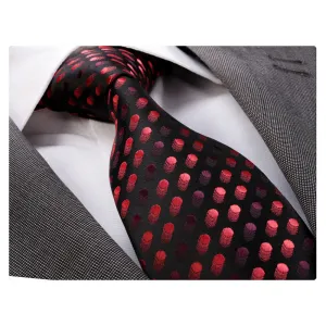 Men's jacquard Red Black Dots Premium Neck Tie With Gift Box