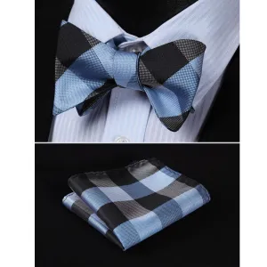 Men's Navy Blue Silk Self Bow Tie Matching Handkerchief