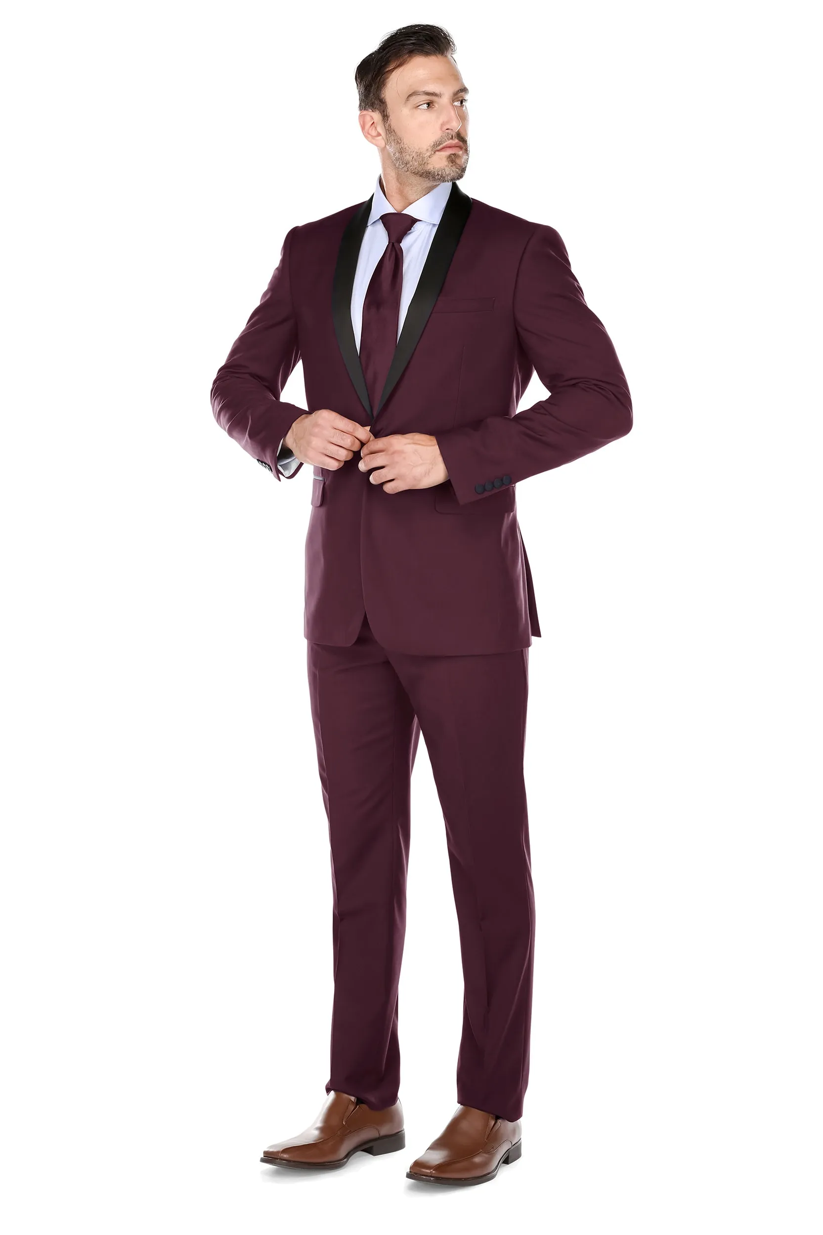 Men's Renoir Two Piece Burgundy Shawl Tuxedo Slim Fit