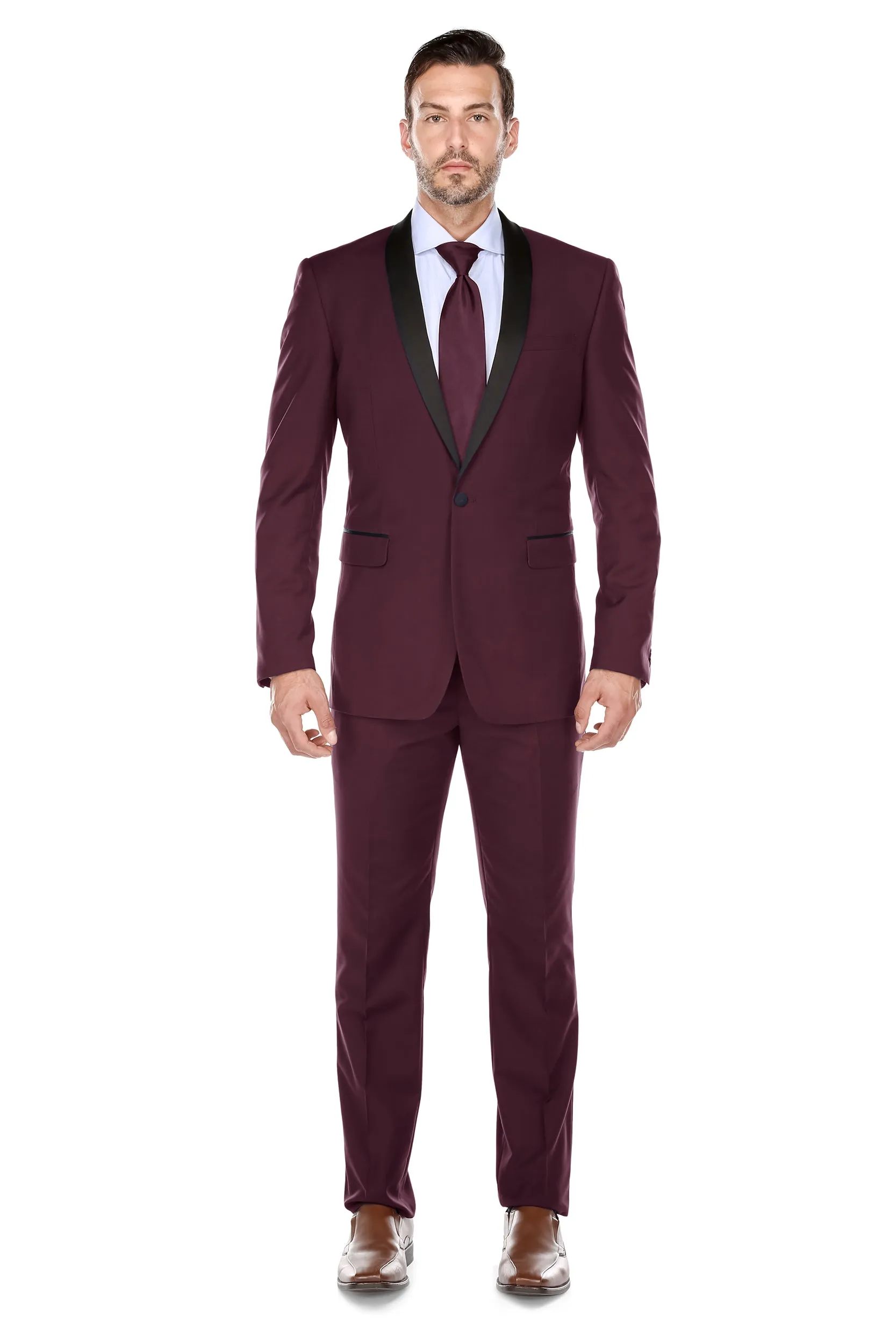 Men's Renoir Two Piece Burgundy Shawl Tuxedo Slim Fit