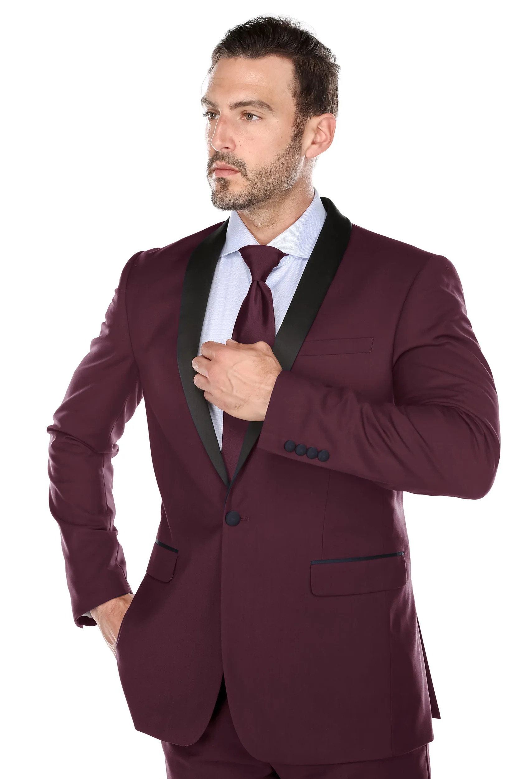 Men's Renoir Two Piece Burgundy Shawl Tuxedo Slim Fit