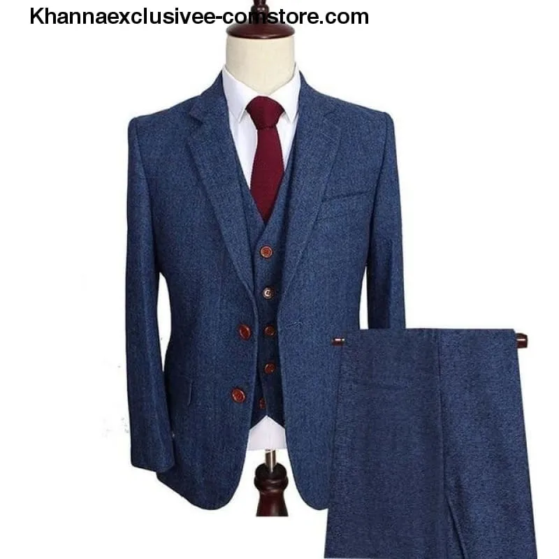 Men's Wool Tweed Suits 3 Pieces Formal Lapel Notch Tuxedos Winter Blazer Vest Pants
