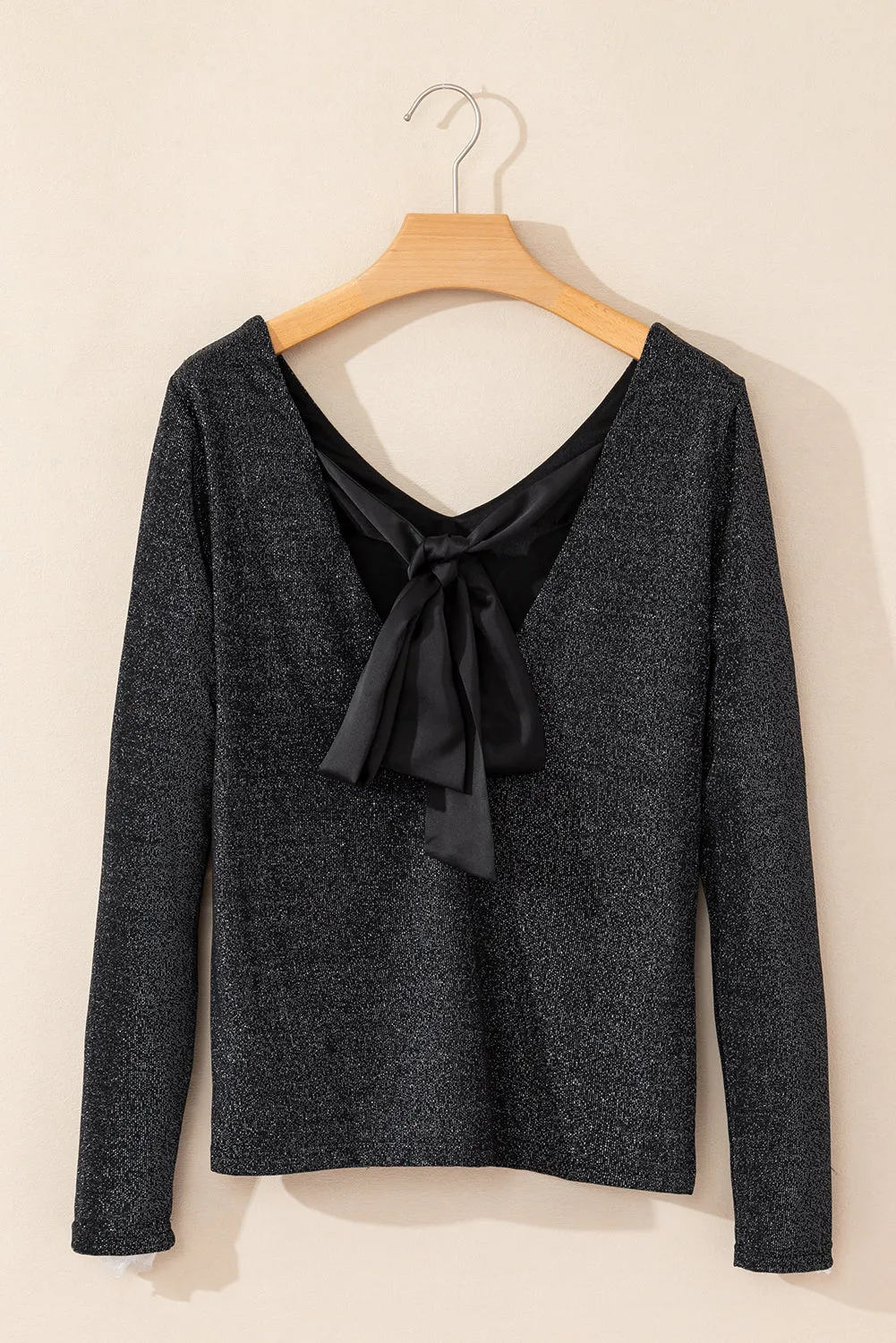 Metallic Bowknot Open Back V Neck Top