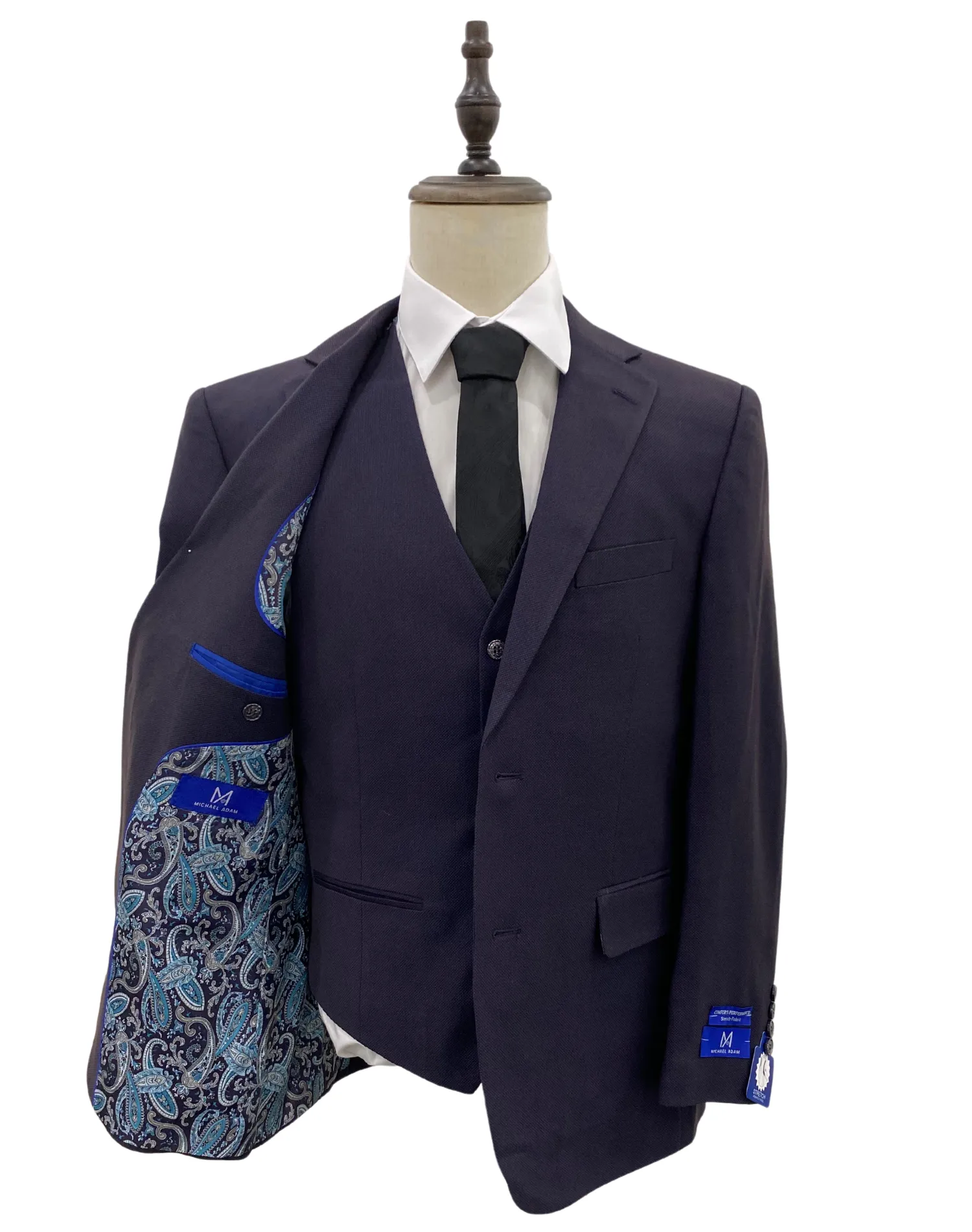 Michael Adams Textured Modern Fit Vested Suit - Egg Plant 3220