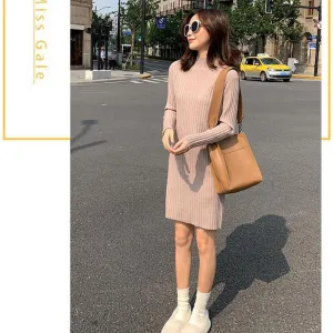 Mid-length Dress In Autumn and Winter Half High Neck Slim Fit Inner Sweater Fashion Solid Color Sweater Skirt