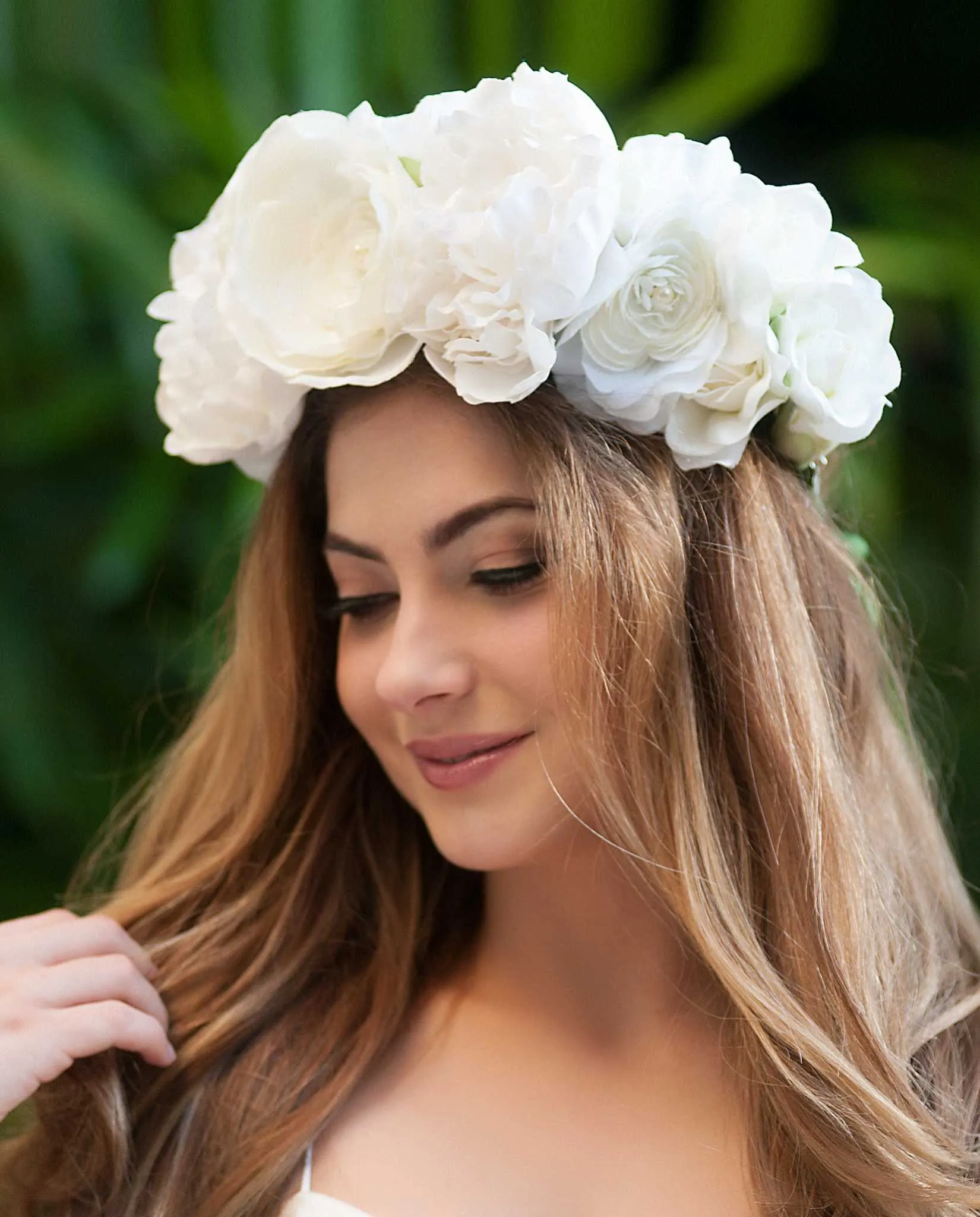 Milana • White Silk Flowered Statement Crown