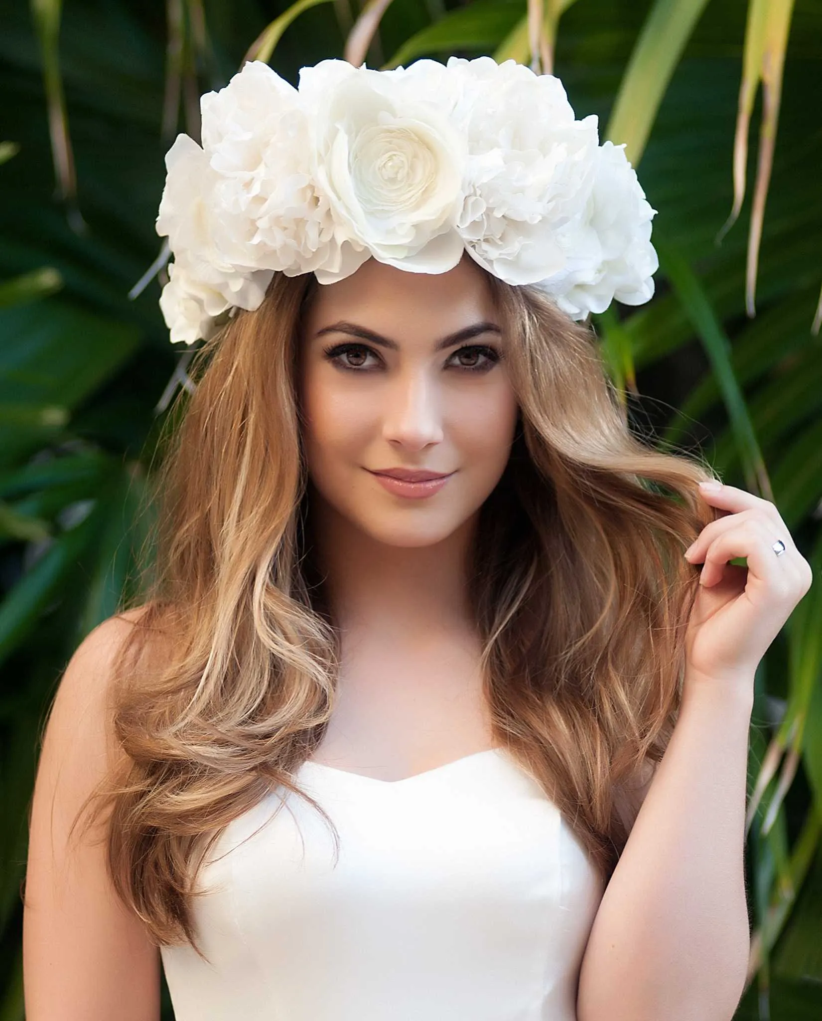 Milana • White Silk Flowered Statement Crown