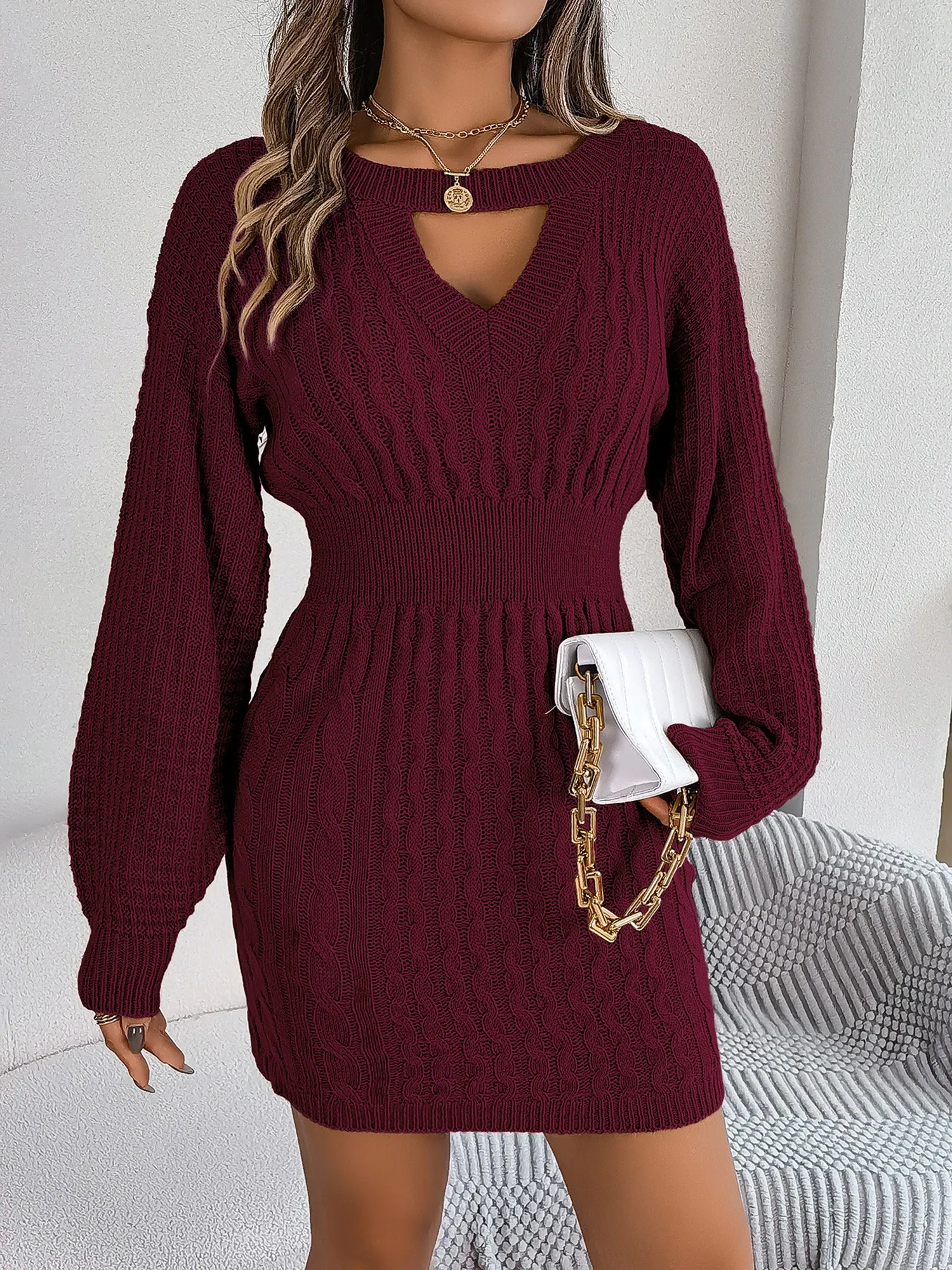 Mini Robe Pull Femme Automne et Hiver A Line Manches Longue Chic