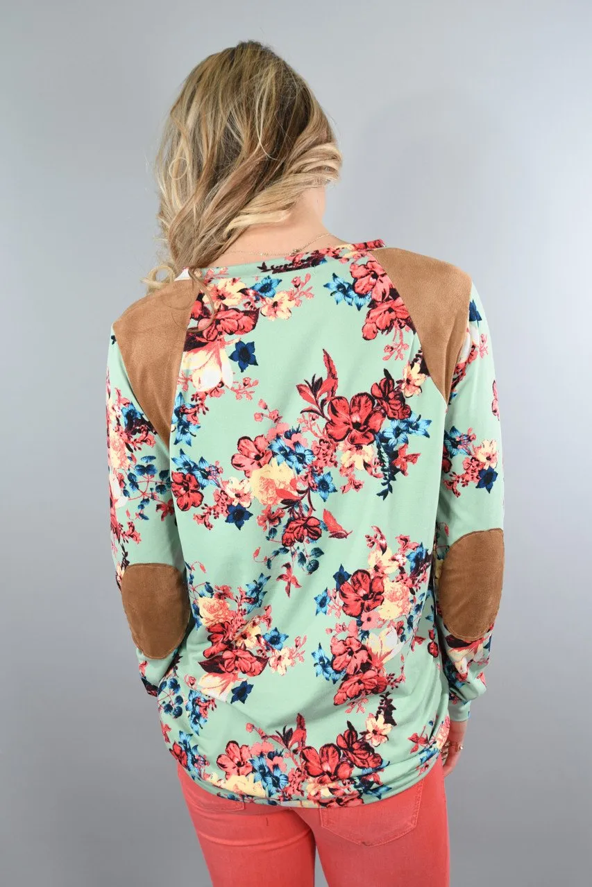 Mint Floral Long Sleeve Top