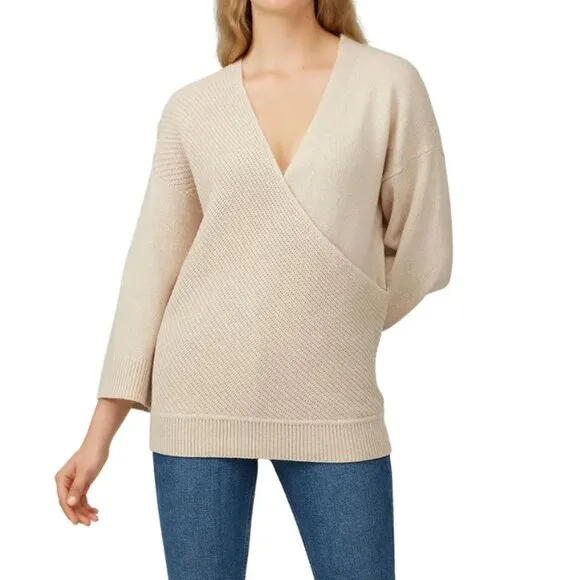 M/L - CHARLI - Tan Wrap Camel Wool Knit Sweater Rent the Runway RTR $182 msrp