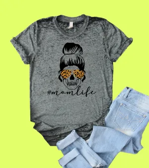 Mom Life Leopard Skull Shirt | Funny Shirt | Acid Wash T Shirt | Unisex Crew
