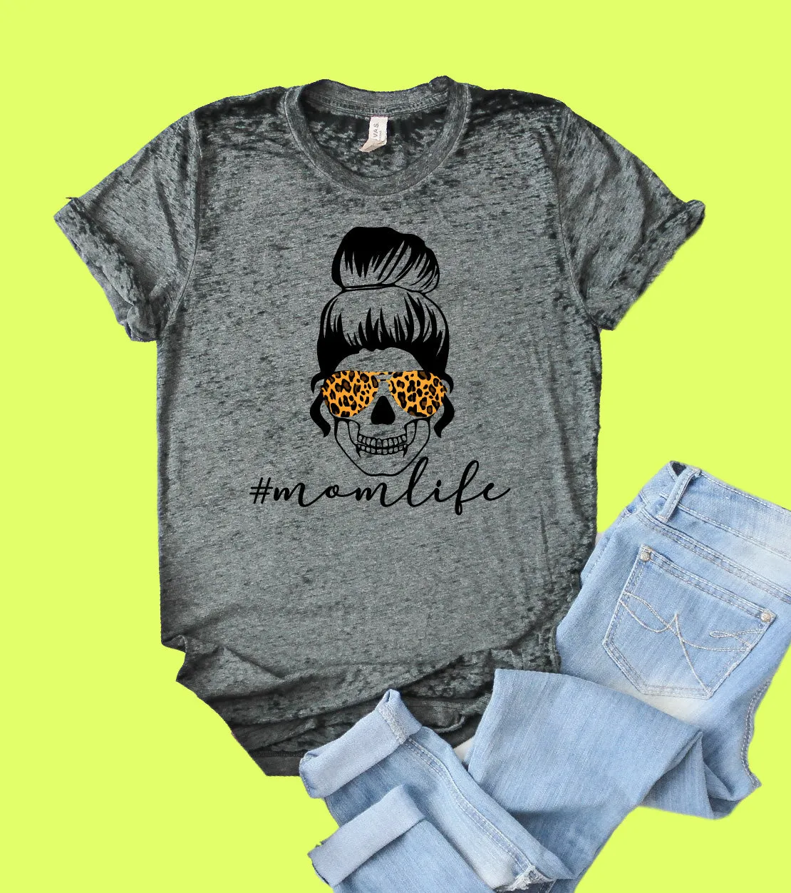 Mom Life Leopard Skull Shirt | Funny Shirt | Acid Wash T Shirt | Unisex Crew