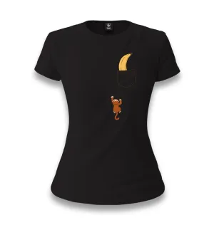 Monkey Climbing for Banana in the Pocket Women's Black T-shirt