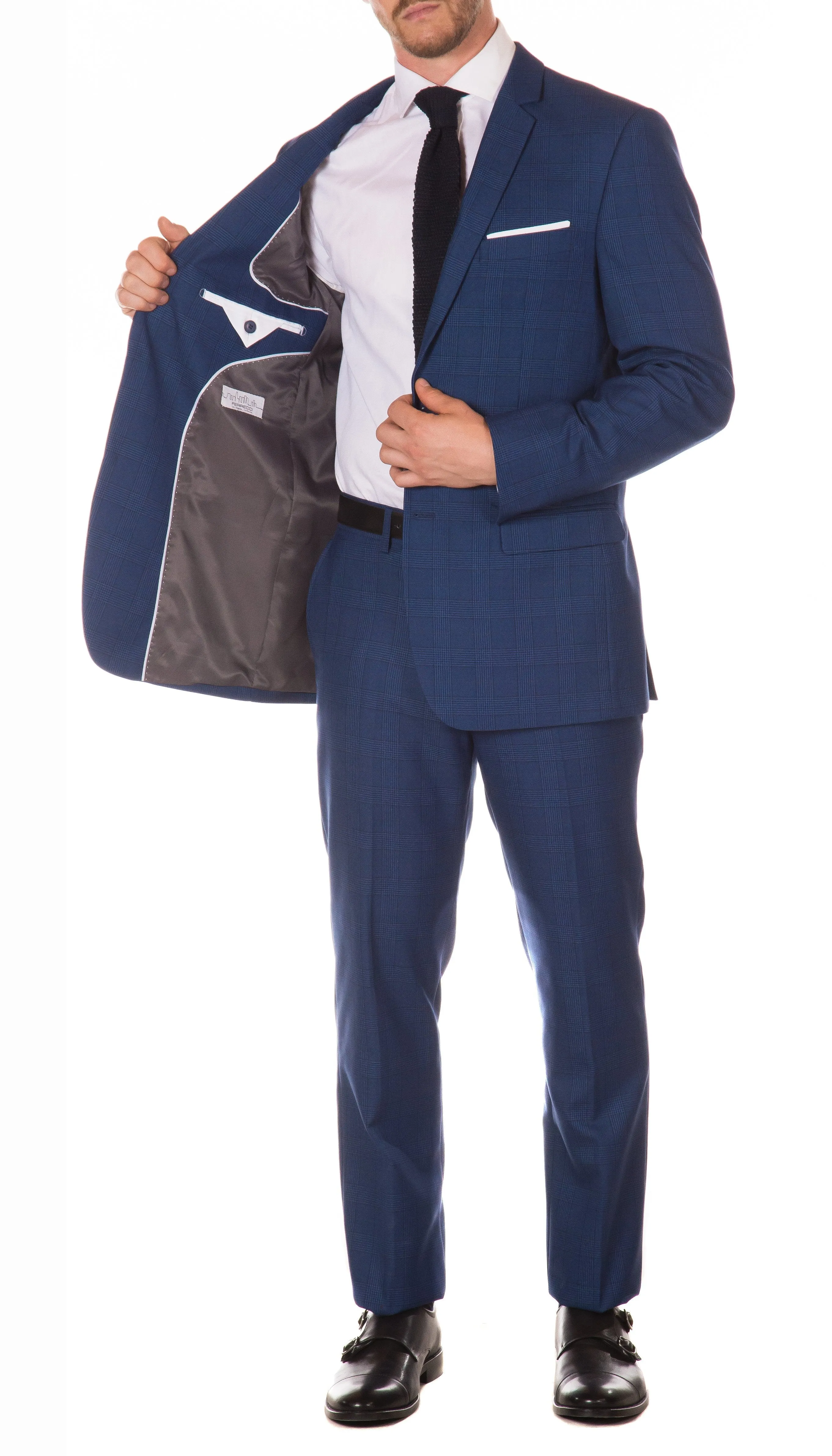 Morgan Slim Fit Blue Plaid 2pc Suit