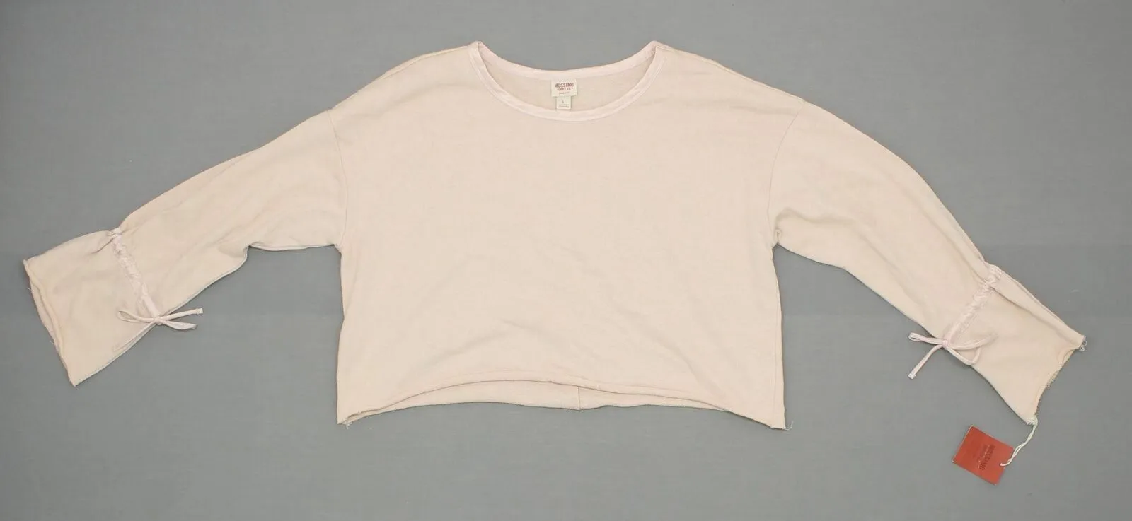 Mossimo Women's Pink French Terry Cropped Wrist Tie Pullover Sweatshirt
