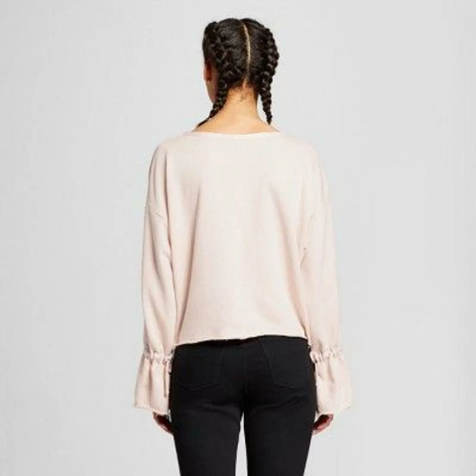 Mossimo Women's Pink French Terry Cropped Wrist Tie Pullover Sweatshirt
