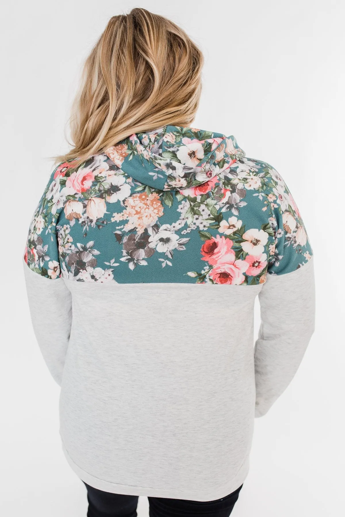 Most Beautiful Of Them All Cowl Neck Top- Heather Grey & Teal