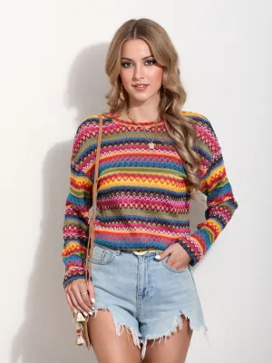 Multi Color Striped Crochet Top