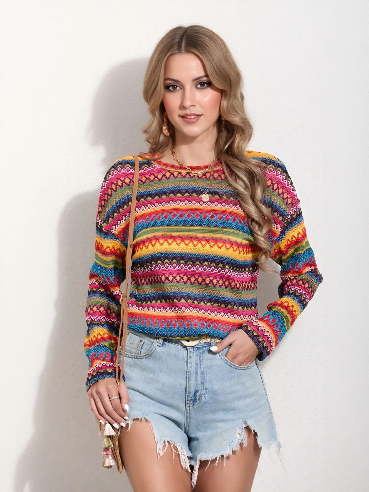 Multi Color Striped Crochet Top