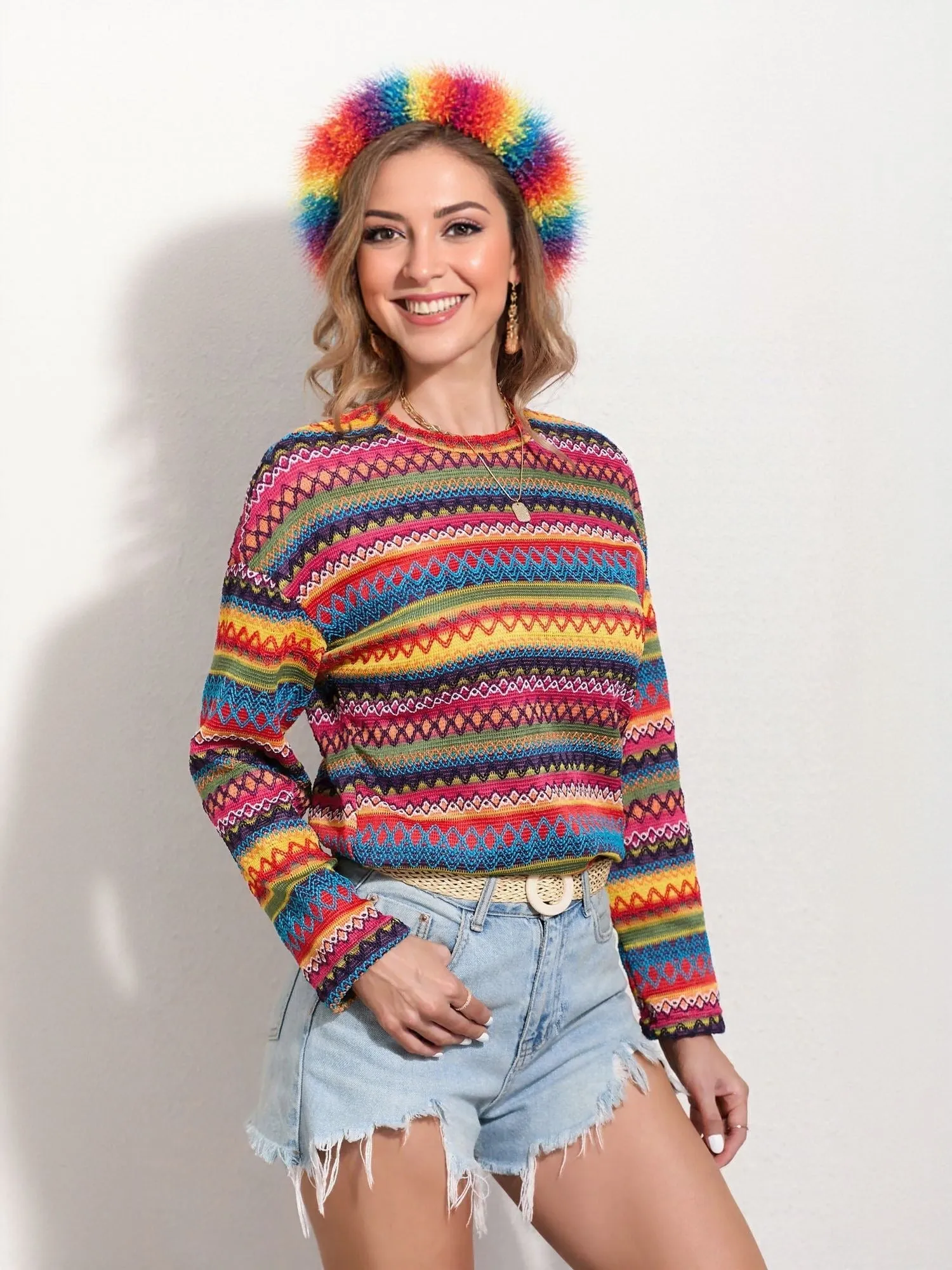Multi Color Striped Crochet Top