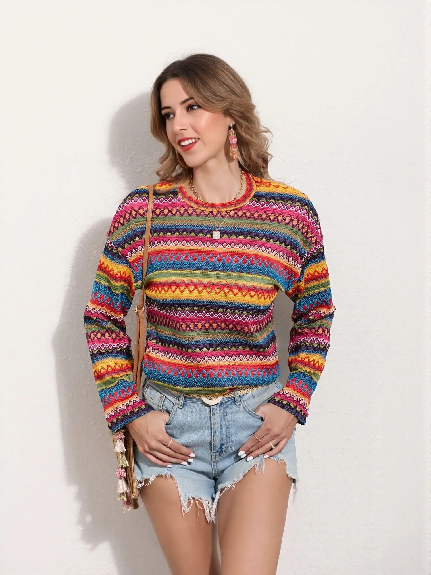 Multi Color Striped Crochet Top
