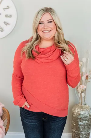 My Time To Shine Cowl Neck Top- Dark Coral