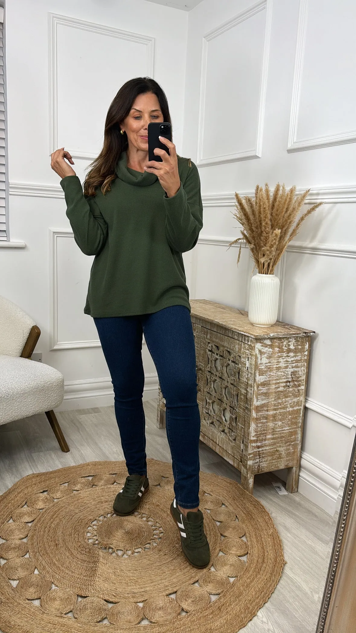 Natasha Khaki Cowl Neck Jumper