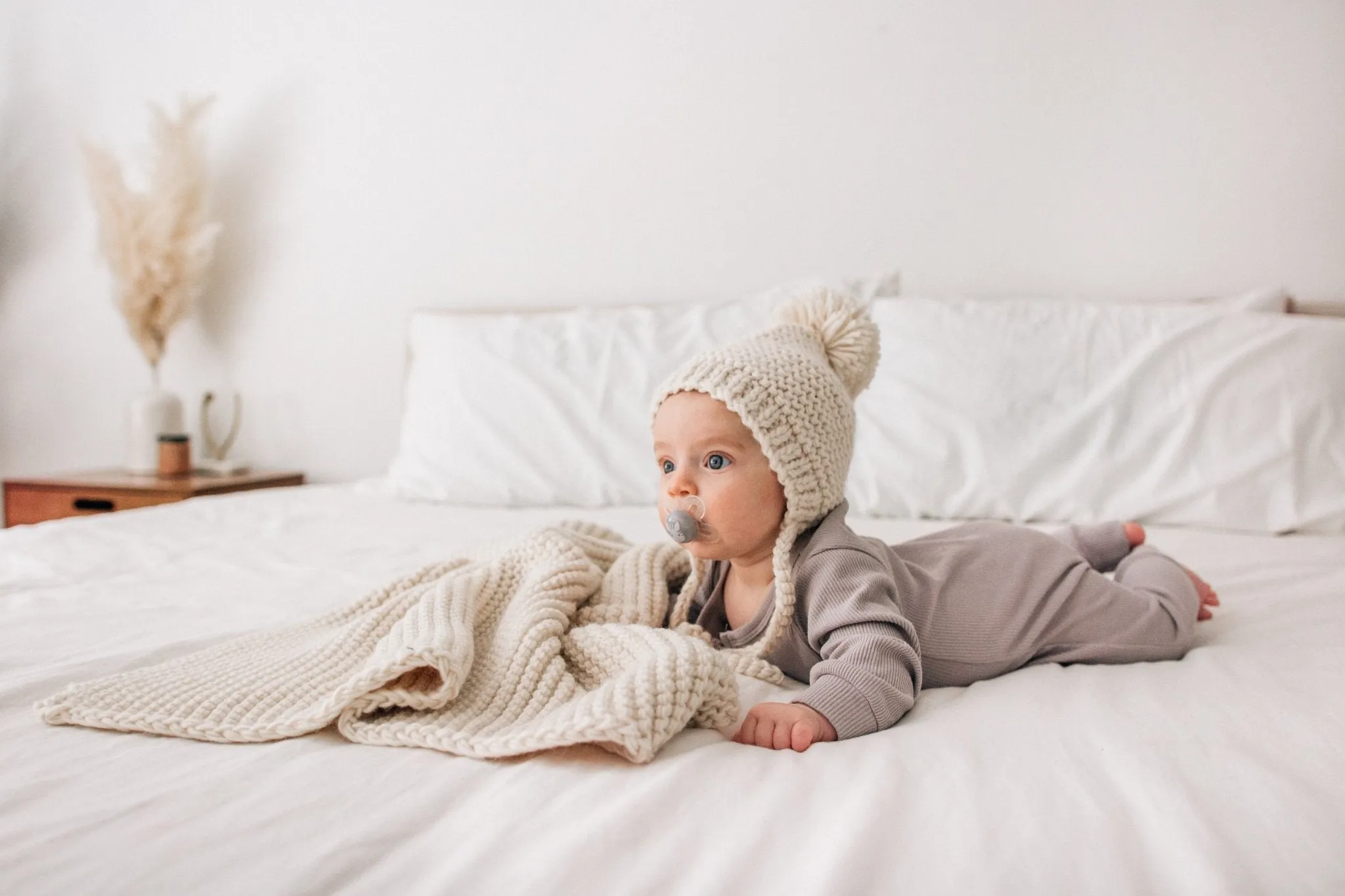 Natural Garter Stitch Knit Bonnet