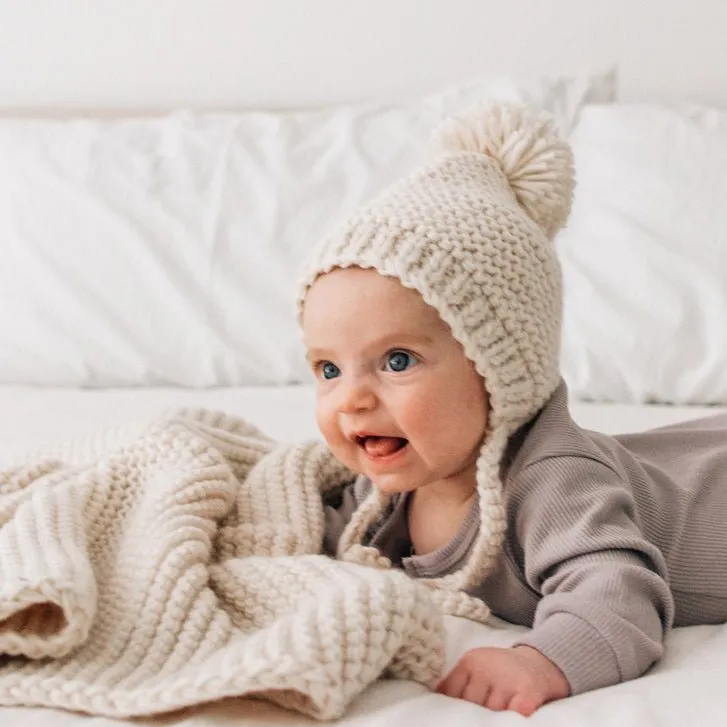 Natural Garter Stitch Knit Bonnet