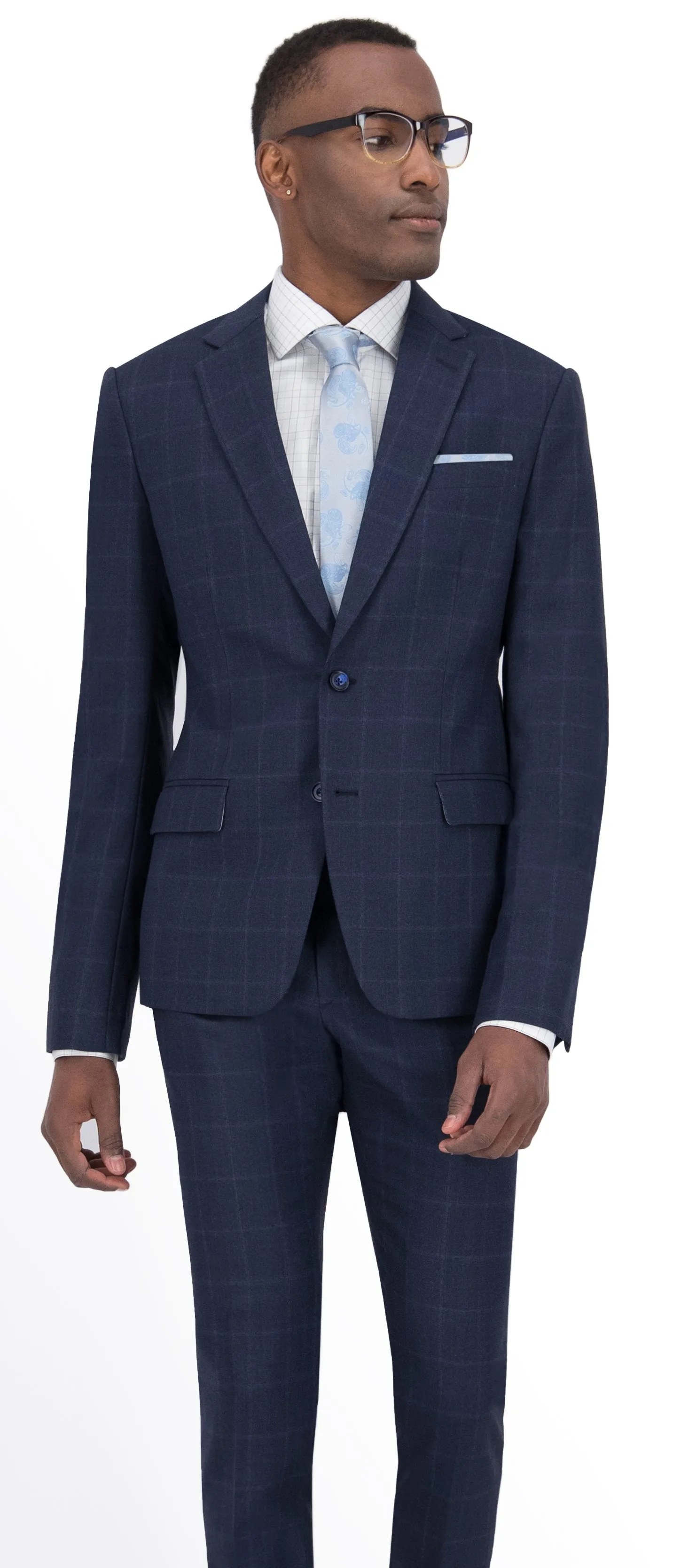 Navy Blue Check Regular Suit
