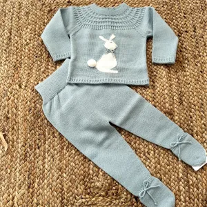 New In Artesania Granlei Bunny Teal Knitted 2 Piece Set with Feet
