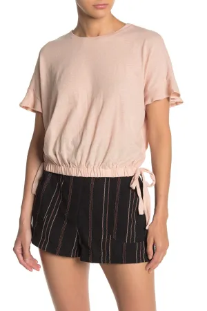 New Women's short sleeve Tie Waist Top by MUSTARD SEED in Pale Pink, Sz M, Retails $59 