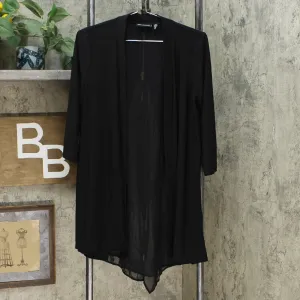 Nina Leonard Hi Low Cardigan With Back Zipper And Chiffon Detail Black Small