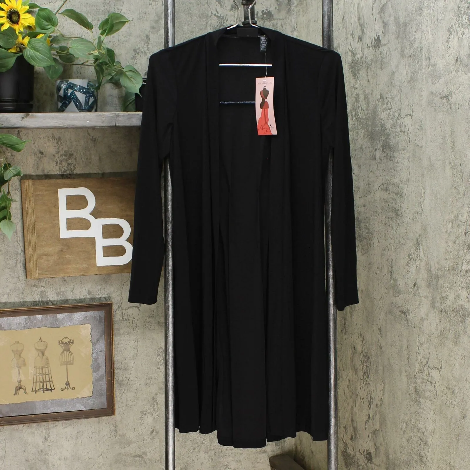 Nina Leonard Women's Jersey Knit Pleat Back Duster Black Small