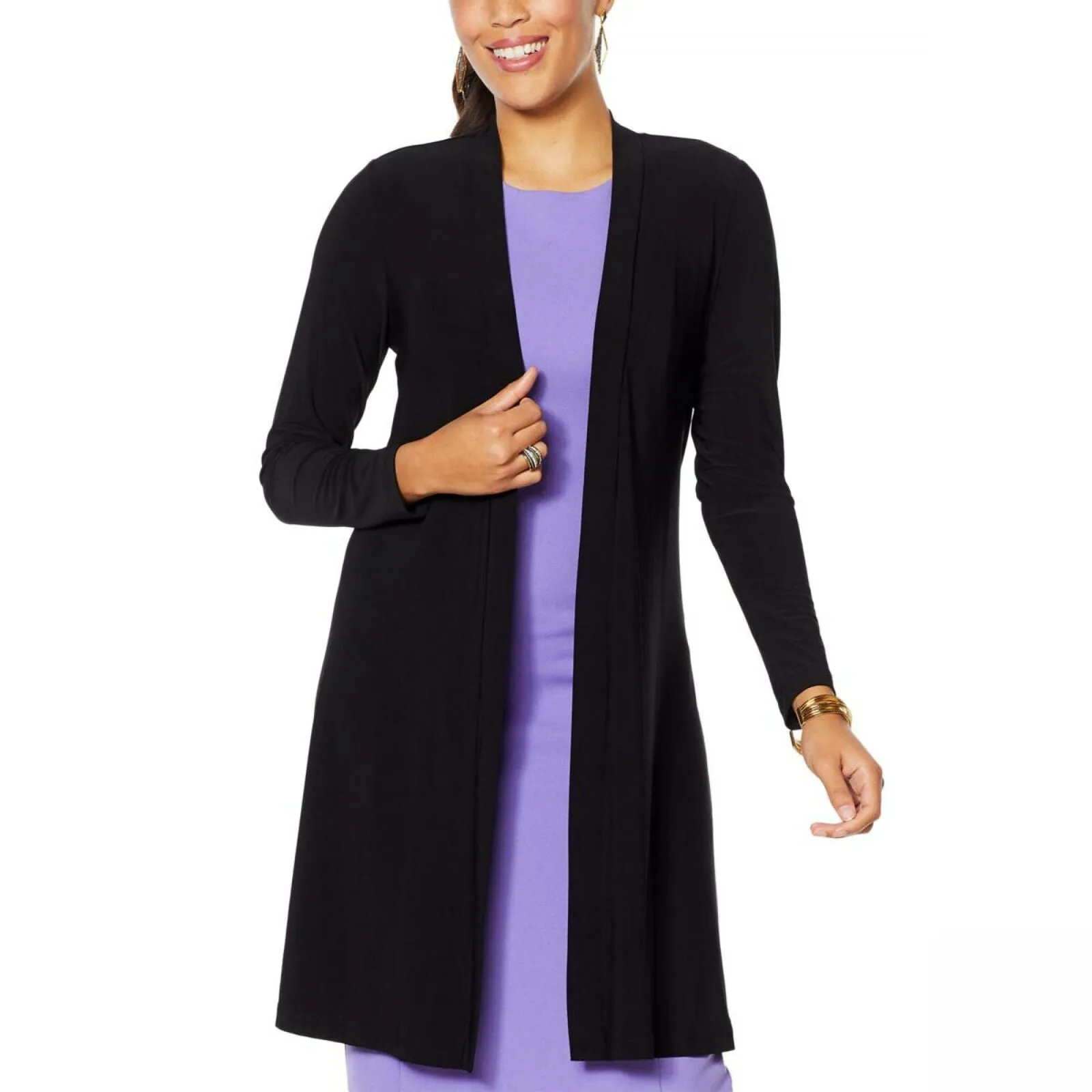 Nina Leonard Women's Jersey Knit Pleat Back Duster Black Small