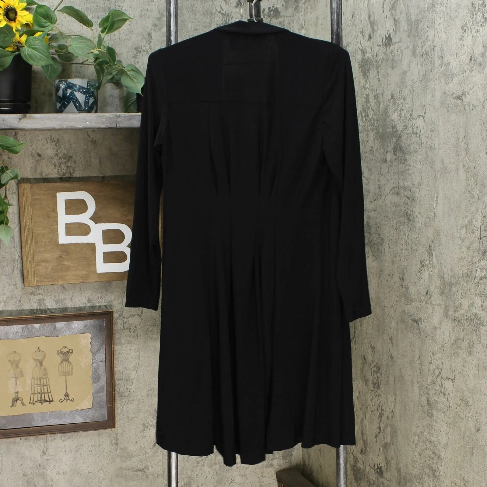Nina Leonard Women's Jersey Knit Pleat Back Duster Black Small