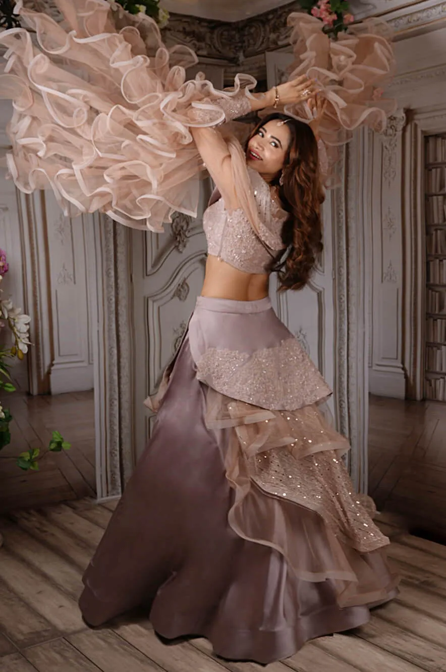 Nude Pink Ruffle Lehenga Set