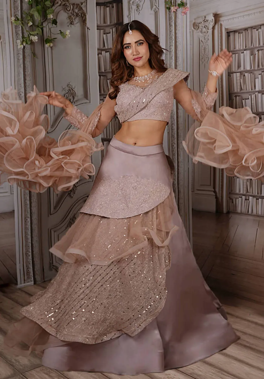 Nude Pink Ruffle Lehenga Set