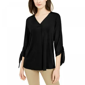 NWT Alfani Womens V-Neck 3/4 Sleeve Tie-Cuff Top. 100086297MS Small