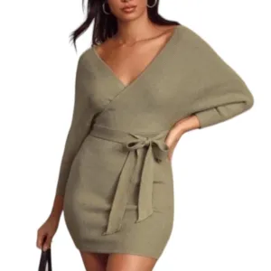 NWT LULUS Modena Sage Green Dolman Sleeve Bodycon Sweater Dress