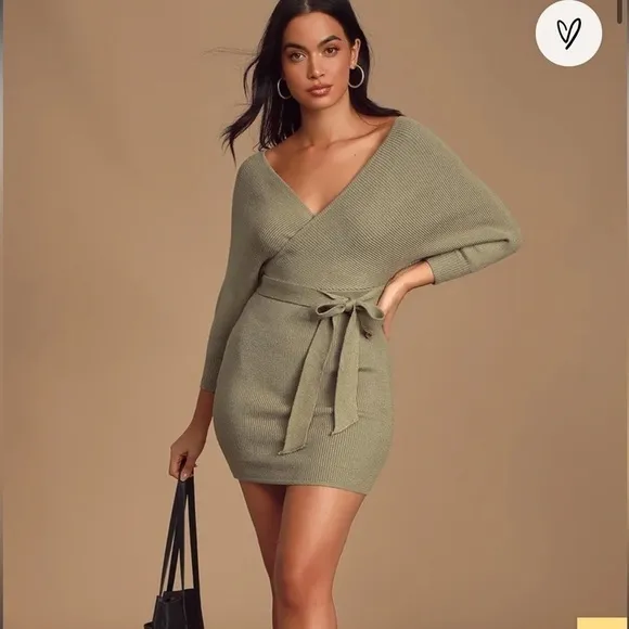 NWT LULUS Modena Sage Green Dolman Sleeve Bodycon Sweater Dress