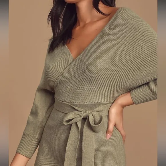 NWT LULUS Modena Sage Green Dolman Sleeve Bodycon Sweater Dress