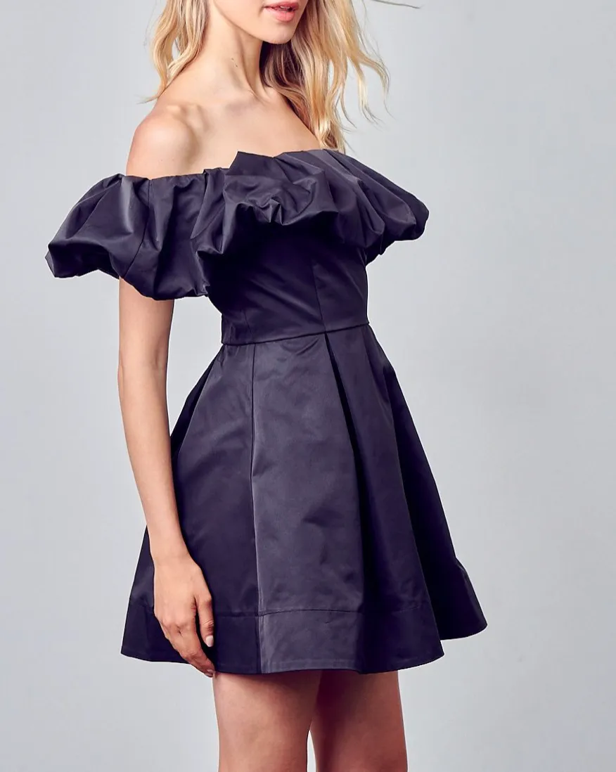 Off Shoulder A Line Mini Dress