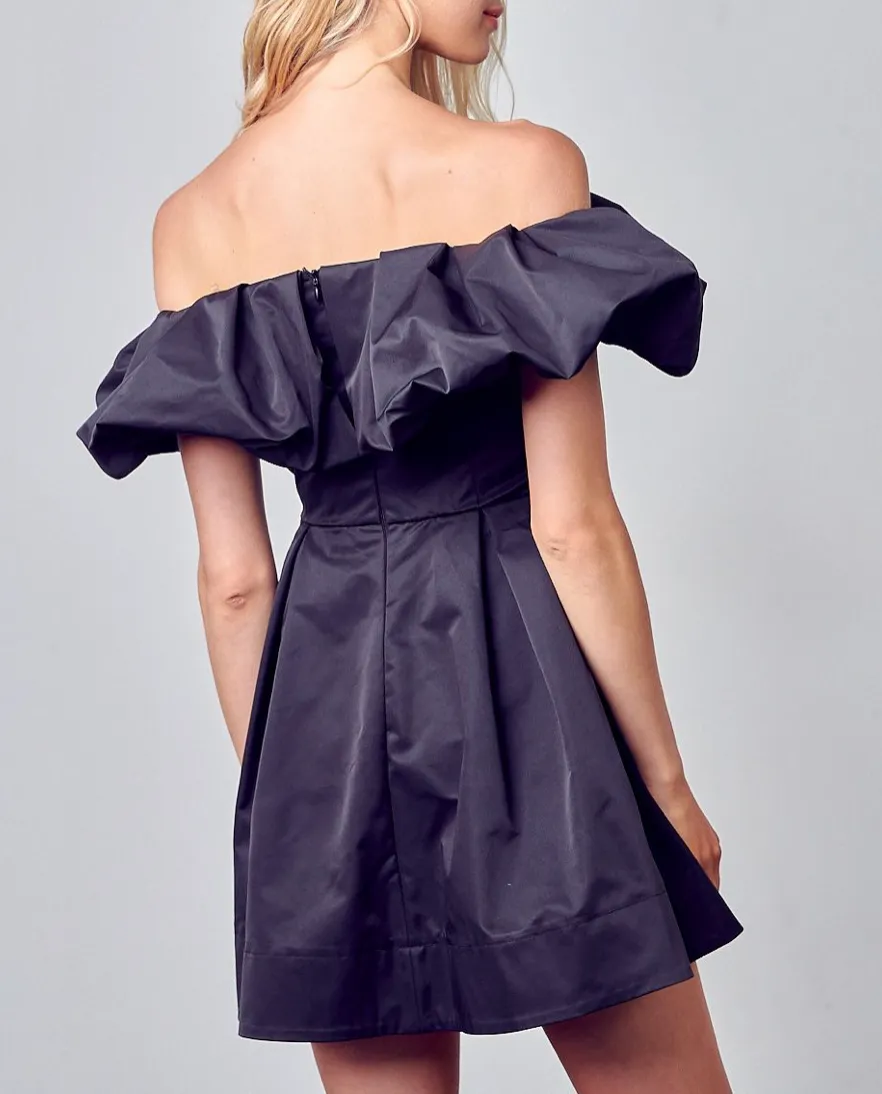 Off Shoulder A Line Mini Dress