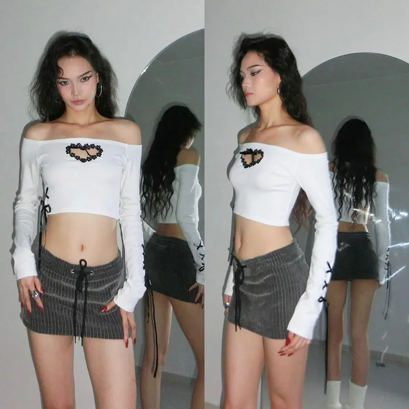 Off-the-Shoulder Sweetheart Y2K Cropped Top