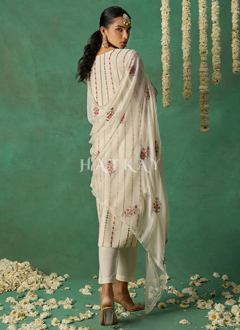 Off White Multi Embroidery Pakistani Pant Style Suit