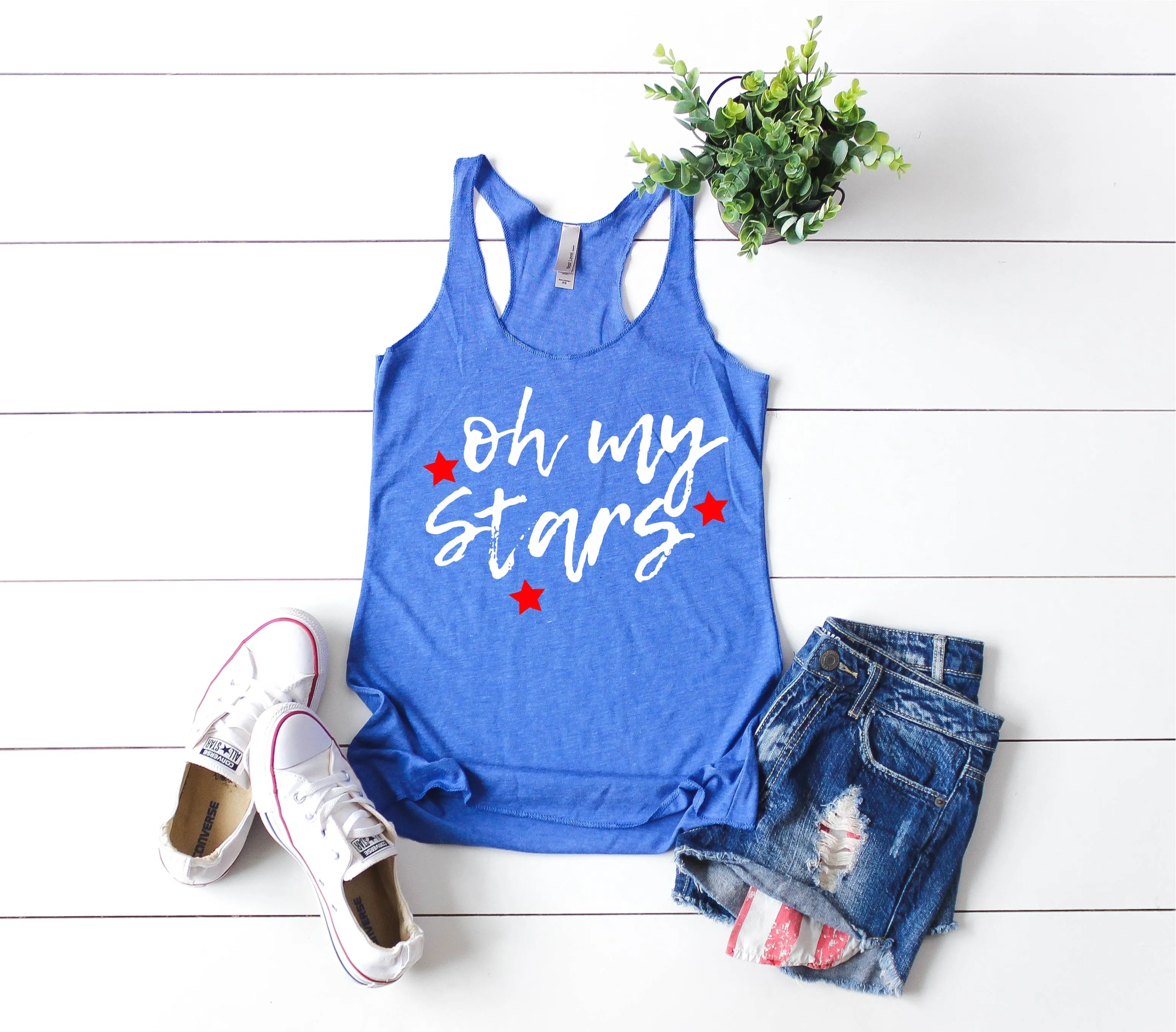 Oh My Stars Tank | 4th Of July Tank | 4th Of July Shirt | Women's Fitting Racer Tank Shirt