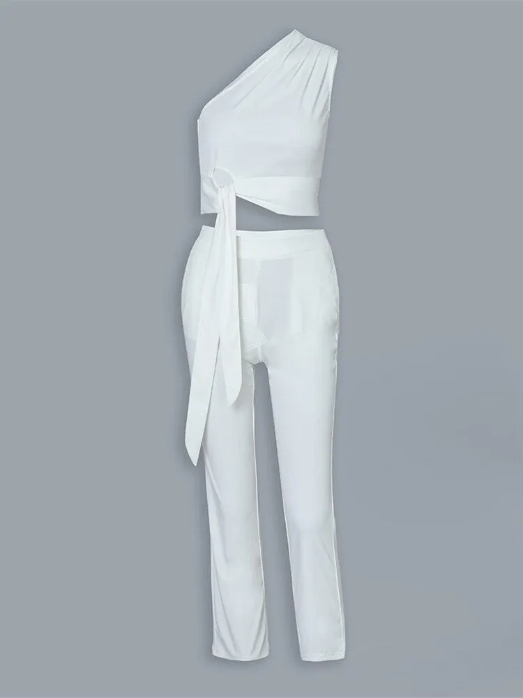 One Shoulder Ruched Knot Top & Pant Sets