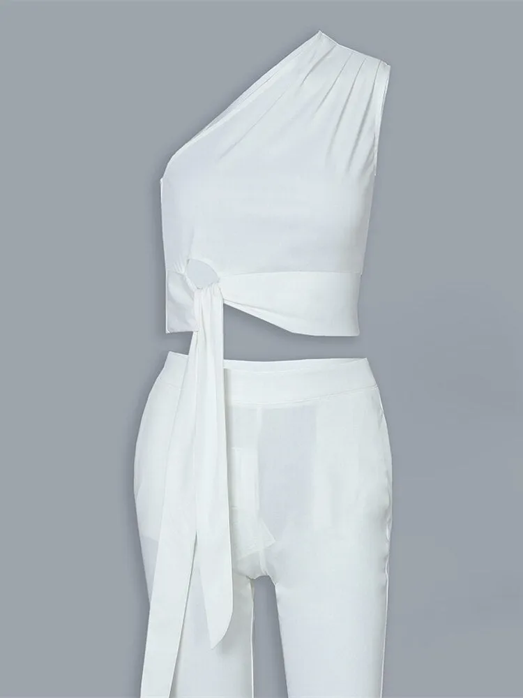 One Shoulder Ruched Knot Top & Pant Sets