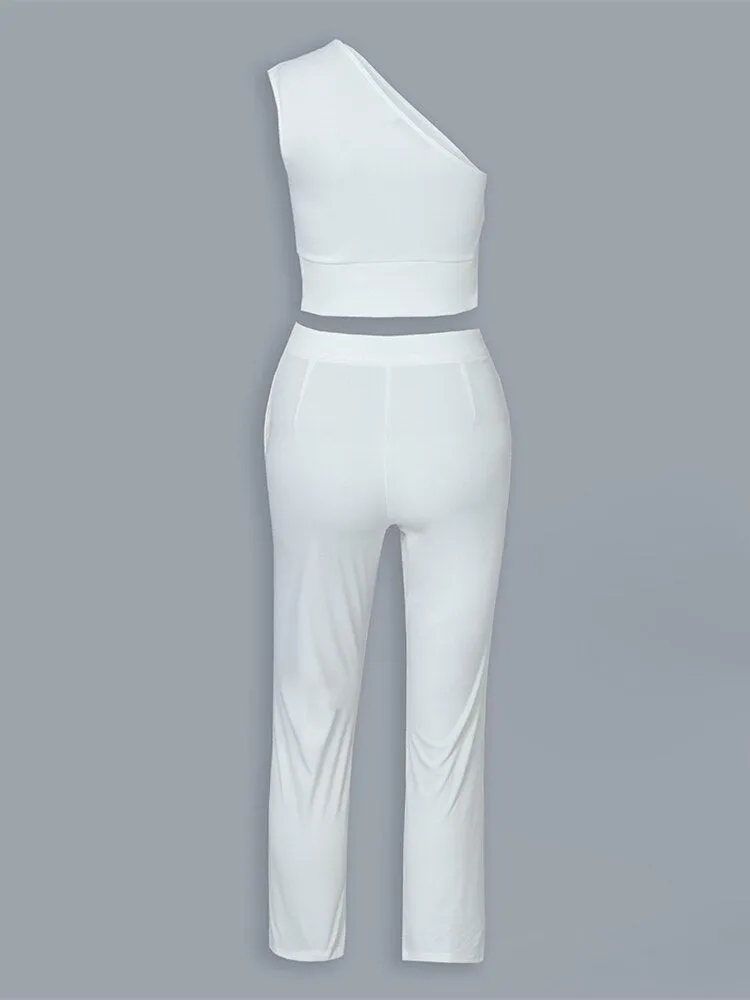 One Shoulder Ruched Knot Top & Pant Sets